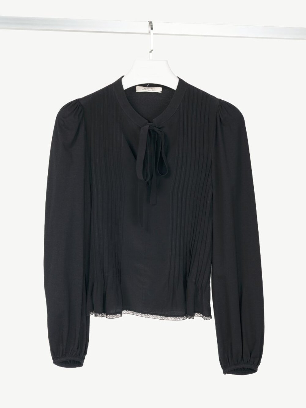 Dorothee Schumacher Black Silk-Front Tie-Neck Pintuck Blouse